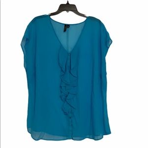 Relativity Turquoise Color Cap Sleeve Sheer Blouse